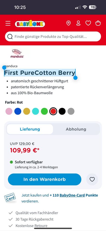 Neu / Babybauchtrage Manduca First PureCotton Berry in Essen