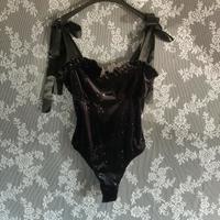 Shein Body Samt mit Schleifen & Glitzer schwarz Saarland - Saarlouis Vorschau