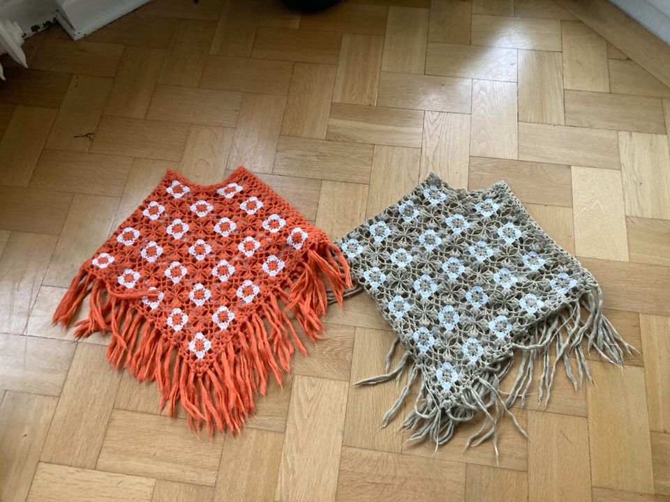 Poncho Häkel beige weiß Rost Rot orange Ethno Boho Goa 104-128 in Jena