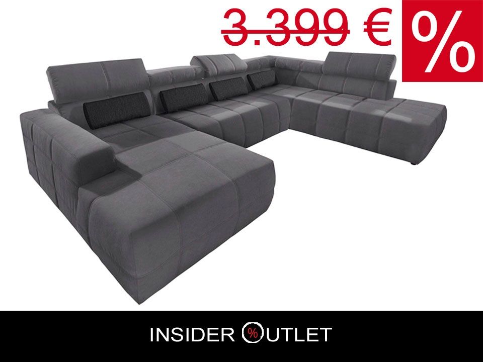 Wohnlandschaft 359cm Grau Microfaser Brandon U-Form Sofa Couch in Köln