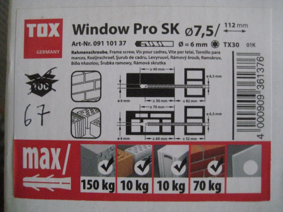 Rahmenschraube 67 St. TOX Window Pro SK ⌀7,5/112 mm in Dortmund