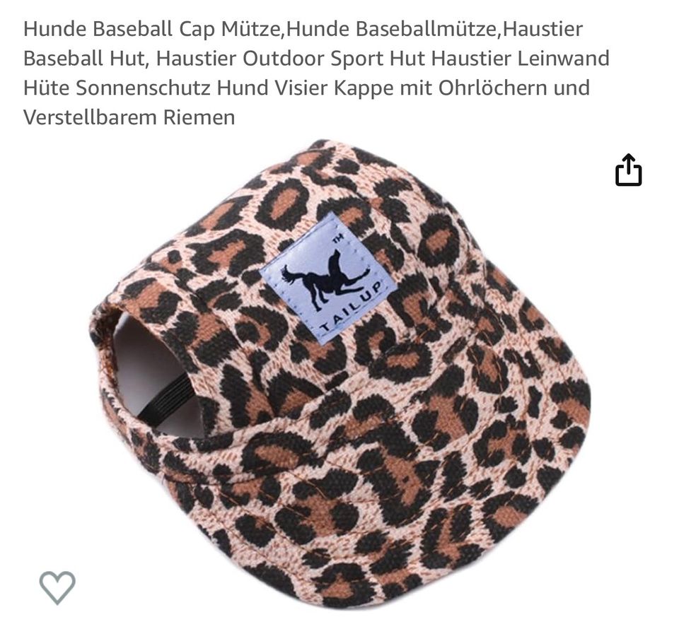 Basecap Mütze Hut für Hunde Leoprint Größe S/M 2 Stück neu in Königsbach-Stein 