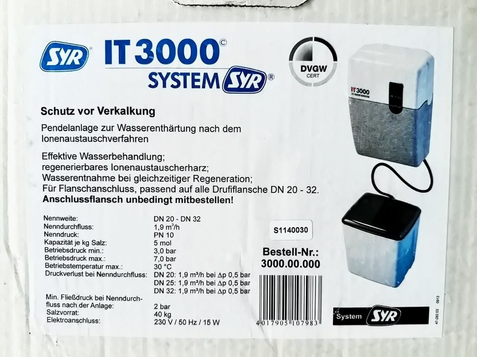 SYR IT 3000 Wasserenthärtung Enthärtungsanlage unbenutzt OVP NEU in Bondorf