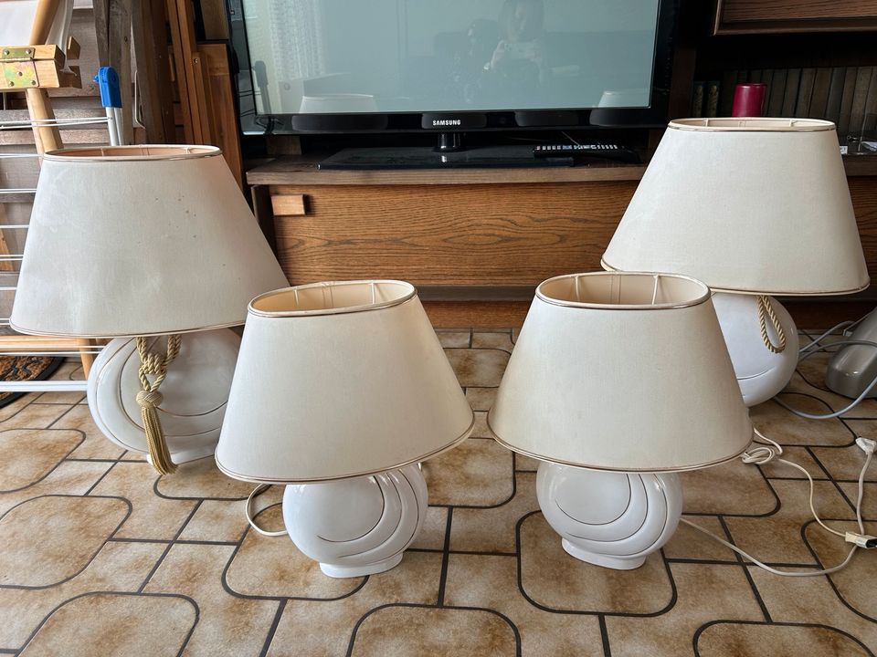 4 Vintage Porzellan Tischlampen, weiß, goldverziert im Jugendstil in Schwelm