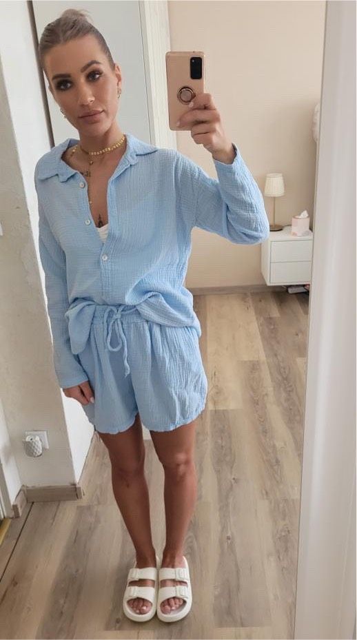 AKTION Musselin Zweiteiler set Hemd Bluse Short Kurz Hose in Mainz