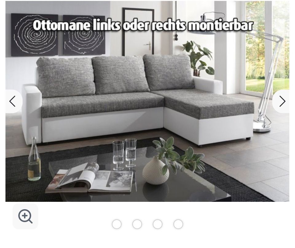 Schlafsofa Couch Sofa Weiß Grau Kunstleder Wohnlandschaft in Essen