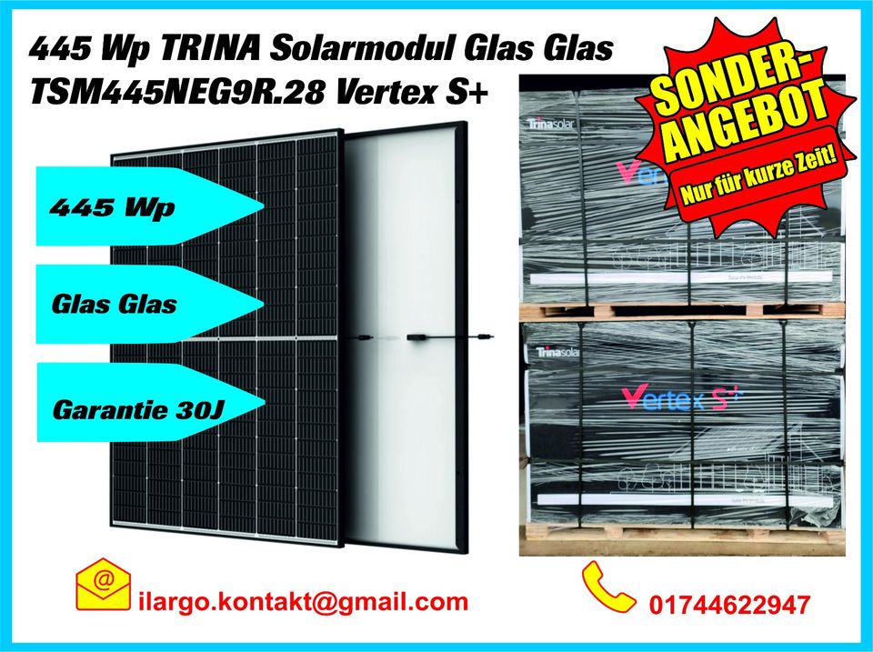 445Wp TRINA Modul Glas Glas TSM445NEG9R.28 Vertex S+ Versand 160€ in Hillesheim (Eifel)