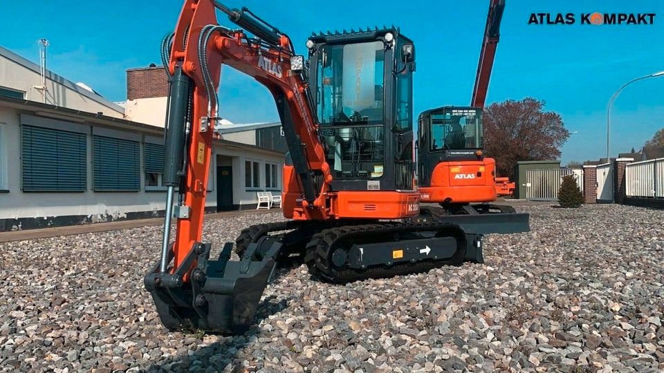 NEUFAHRZEUG - Atlas AC 25UF Minibagger Kurzheck - Einsatzgewicht 2,65 t - Motorleistung 14.6 kW / 2400 rpm - Motor Marke YANMAR - Kompaktbagger Baufahrzeug Baumaschine Gartenbagger Kettenbagger kaufen in Heemsen