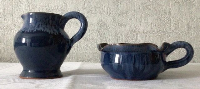 Set aus kleiner Vase und Schale, Keramik, handgefertigt, blau in Leipzig