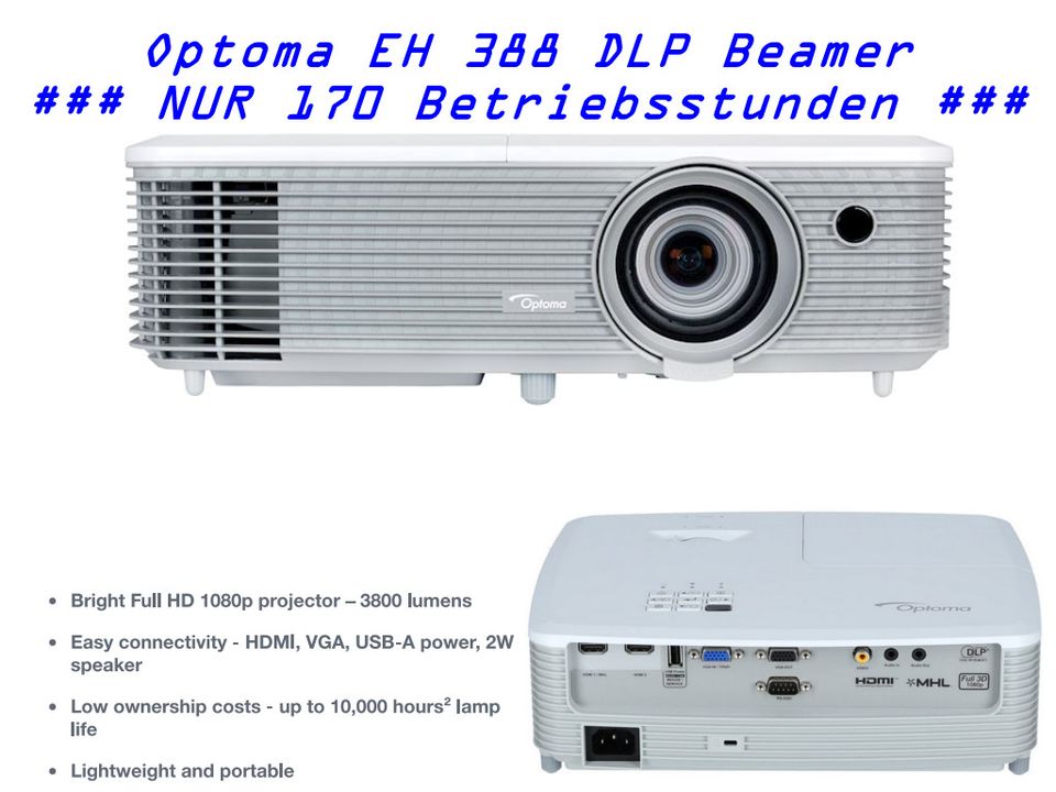 Optoma EH 388 DLP Beamer Heimkino Full HD 3.800 ANSI Lumen in Lage (Dinkel)