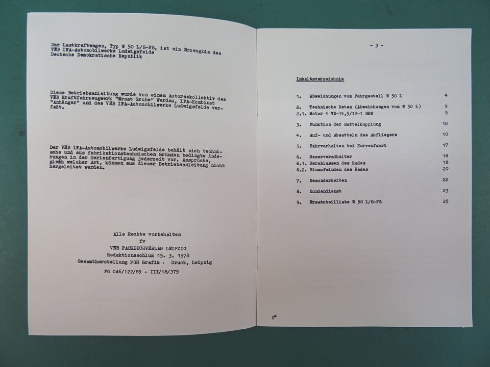 Betriebsanleitung Handbuch LKW IFA W50 L/S-FB 1978 in Eberswalde