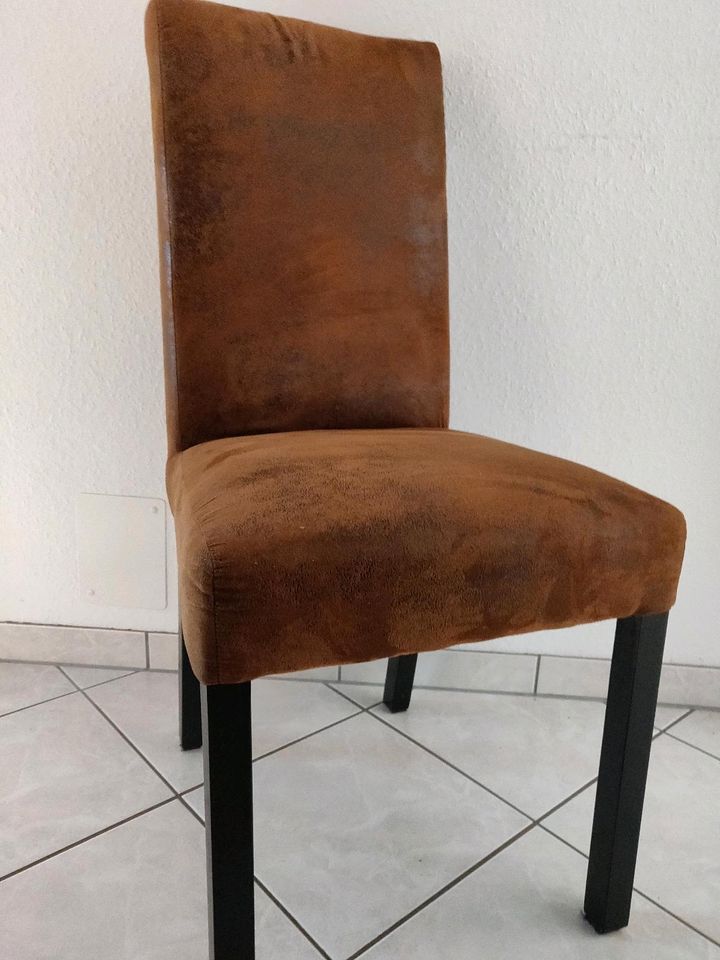Stühle braunem Velours-Kunstlederbezug in Used-Optik, 4 Stück in Bad Fallingbostel