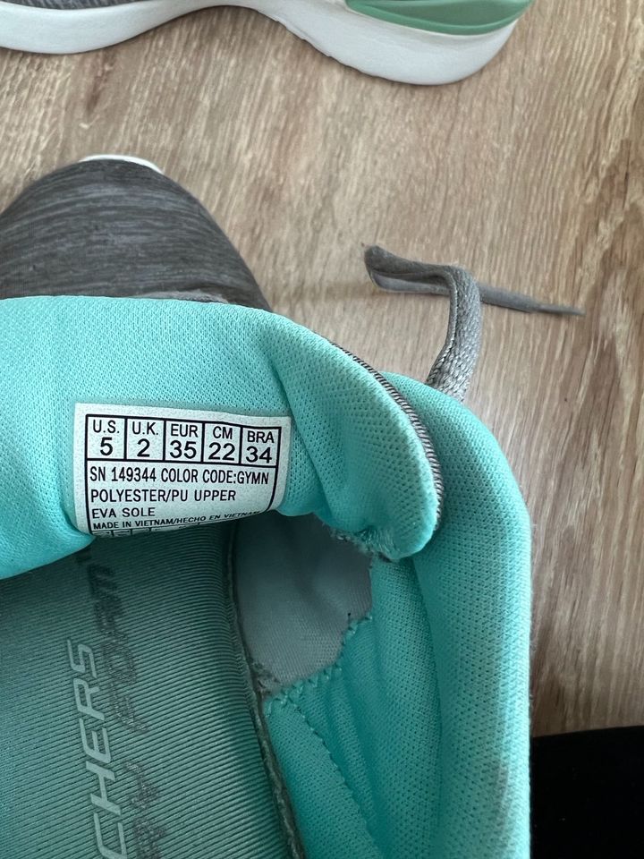 Top Zustand! Skechers Sneaker Lite Weight grau türkis Turnschuhe in Mönchengladbach