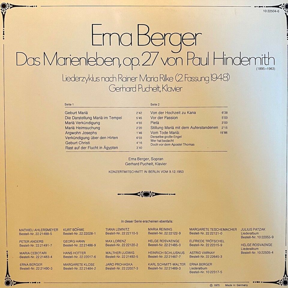 Vinyl: Hindemith, Das Marienleben op.27 (2. Fassung) in Oberursel (Taunus)