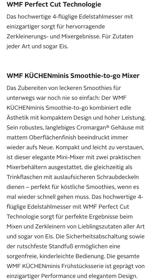 WMF Standmixer KÜCHEN minis Smoothie-to-go Standmixer Zerkleinere in Bremen