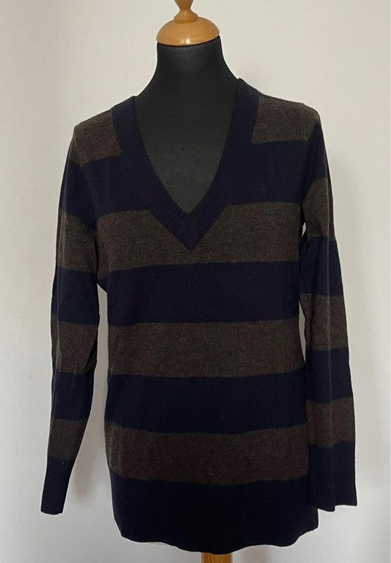 Gant Pullover V-Pulli braun blau Lambswool Gr M wie neu in Meerbusch