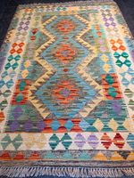 Afghan Kelim 147x99 Kilim Teppich türkis beige orange carpet rug Berlin - Wilmersdorf Vorschau