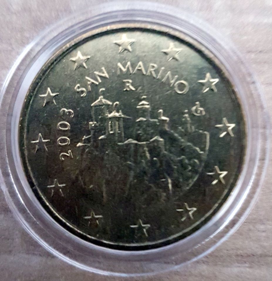 Kursmünze San Marino 2003, 50 Cent, gekapselt in Zetel