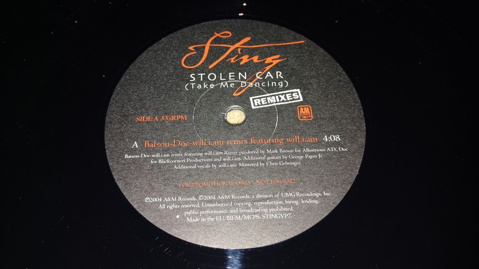 Sting Stolen Car (Take Me Dancing) Remixes STINGVP7 Vinyl, Promo in Essen