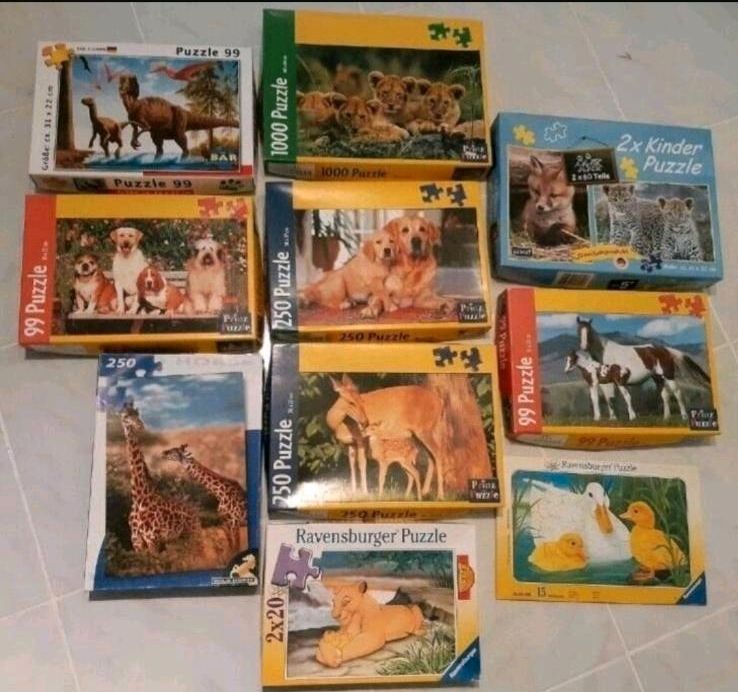 10 verschiedene Puzzle, Tiere, Dinos,Hunde,Pferde,Giraffen,Löwen in Schkopau