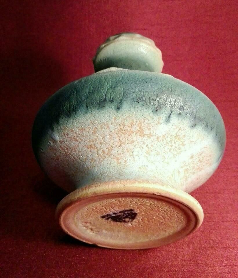 tolle Keramik Vase bauchig Lava Glasur 60. Jahre DDR grün/braun in Rosenow