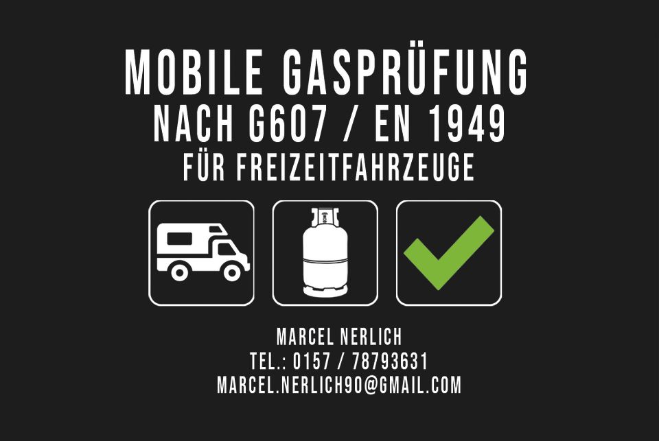 Mobile Gasprüfung nach G607 / EN 1949 für Wohnmobile/Wohnwagen in Essen