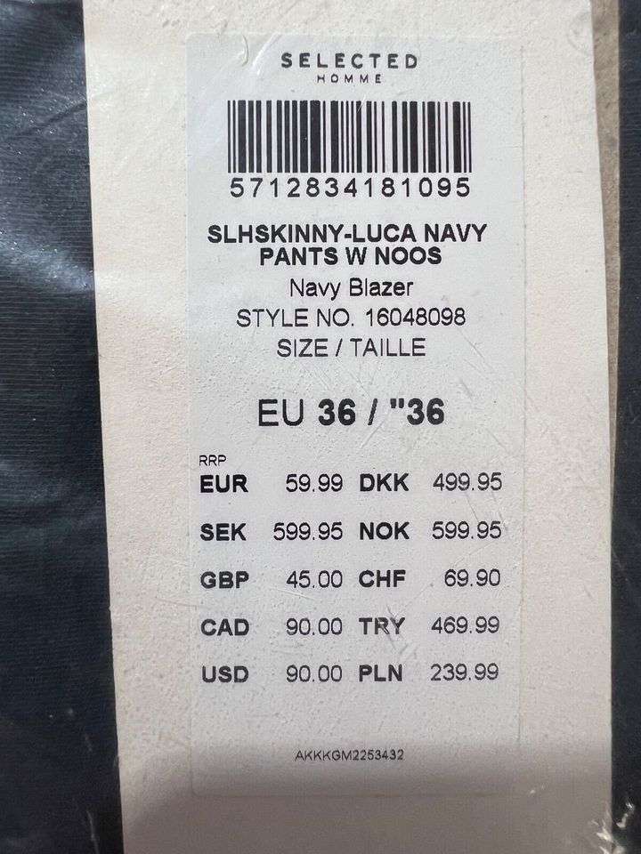 Hose Selected Homme Skinny-Luca w Noos Navy-Blau W36 L36 OVP! in Aschaffenburg