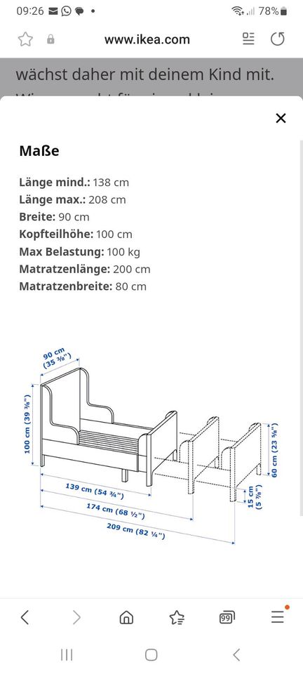 IKEA BUSUNGE Bett inkl. Matraze Kinder mitwachsend in Düsseldorf