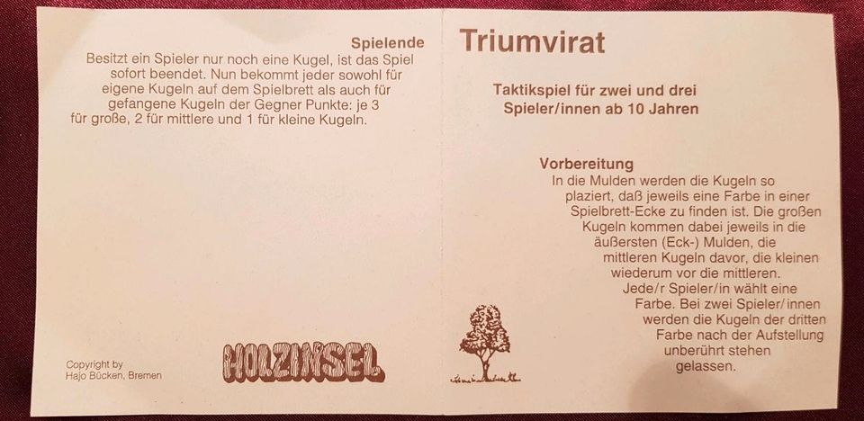 Holzinsel-Spiel Triumvirat / Massivholz in Rosche