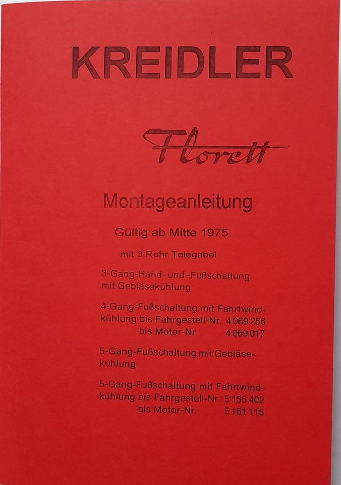 Kreidler Florett K54 Montageanleitung LH LF RM RMC TM RS RSH in Ammerndorf