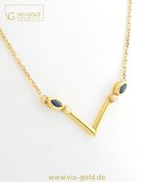 Gold Kette / Collier / Ankerkette m. Diamant & Saphir | 44 cm | 18 Kt. 750 Gelbgold G1590 Bayern - Regensburg Vorschau