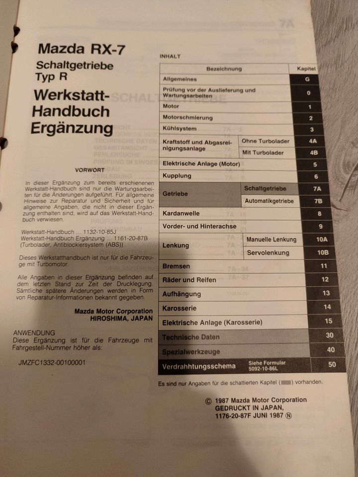Mazda RX 7 Werkstatt Handbuch Ergänzung in Lippstadt