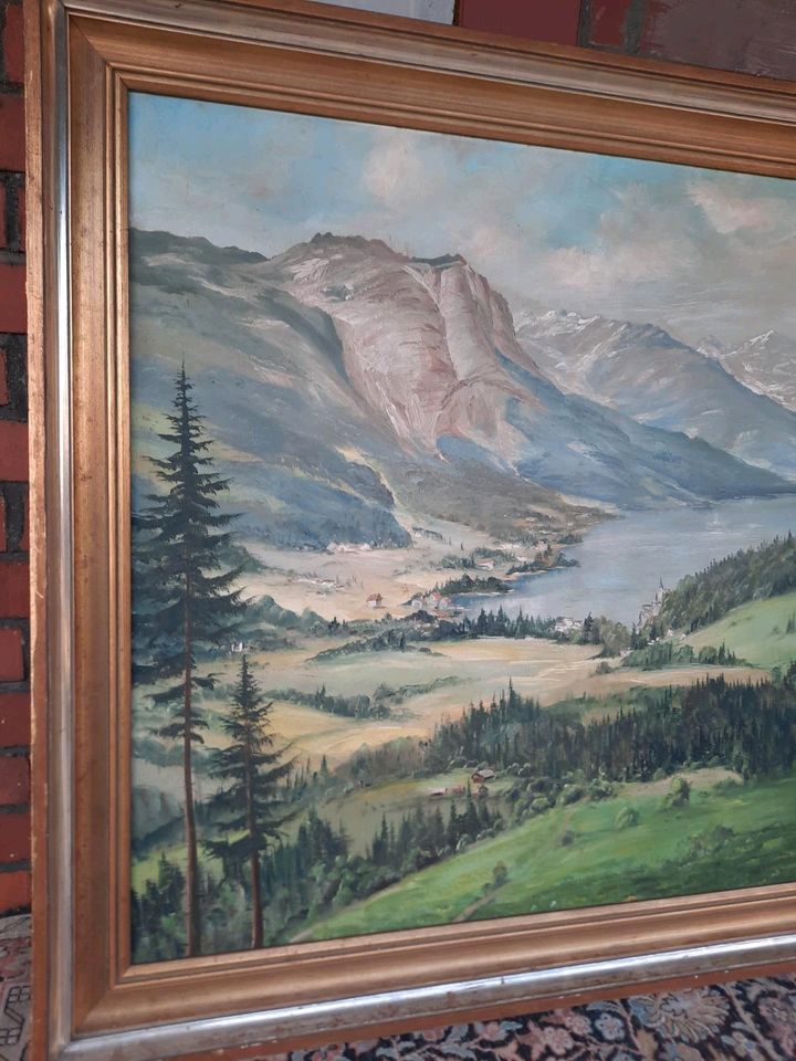 Antik Bild Bilderrahmen Gemälde Kunstwerk Alt Massiv Holz in Groß-Gerau