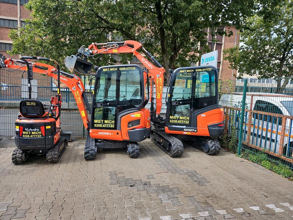 Minibagger Kubota 1,9t mieten. Auch Anlieferung in Mülheim (Ruhr)