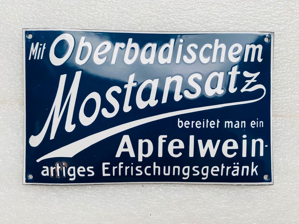 ‼️ EMAILSCHILD Mostansatz Oberbaden Apfelwein 1930 Emailleschild in Schiffweiler