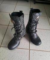 Schwarz New Rock Leder Stiefel floral Muster Paisley Gothic Boots Niedersachsen - Bodenwerder Vorschau