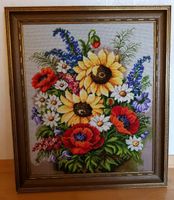 Altes Gobelinbild Gobelin Stickerei Bild Blumen Sonnenblumen Mohn Hessen - Steinbach Vorschau