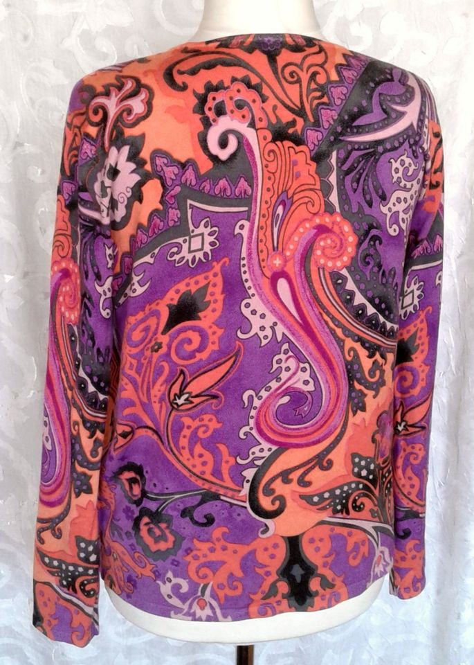 Pullover Strick-Pulli Paisley-Muster Perlen orange lila 44 46 XL in Berlin