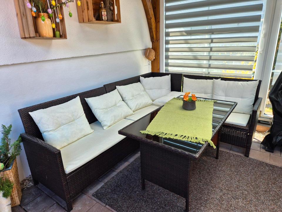 Rattan-Lounge Polyrattan Ecksofa Gartenmöbel-Set Sofa Garnitur in Stetten