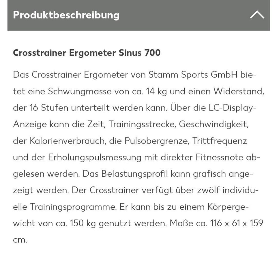 Crosstrainer Ergometer Sinus 700 in Köln