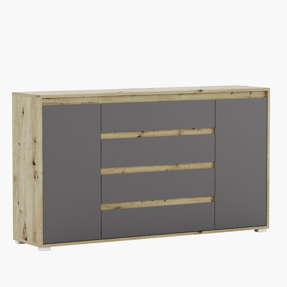 Kommode Eiche/Grau Schranck Anrichte Sideboard in Beelen