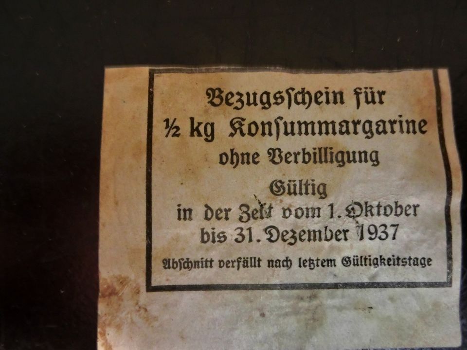 Lebensmittelmarke Bezugsschein Magarine 1937 in Neustadt