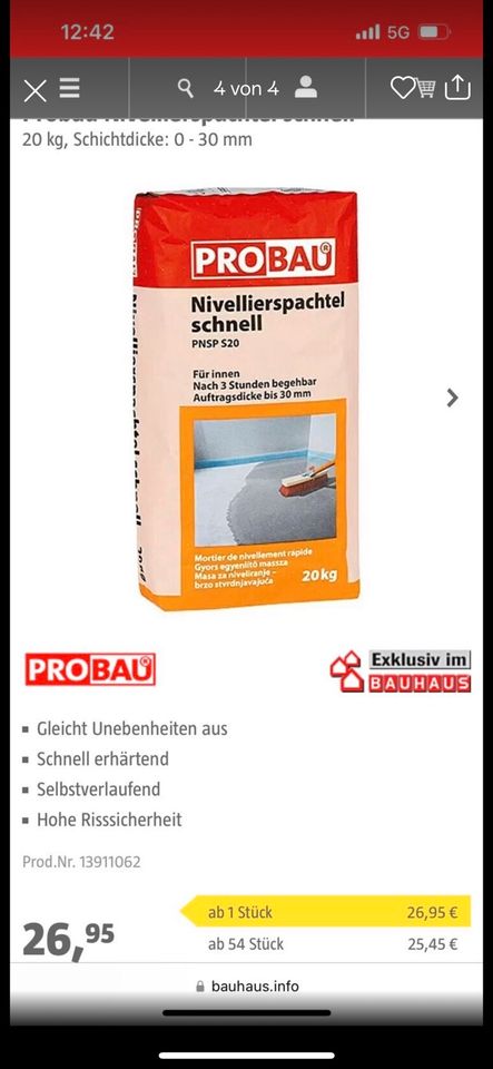 Ausgleichsmasse Nivellierspachtel Faserverstärkt 0 bis 30mm in Rostock