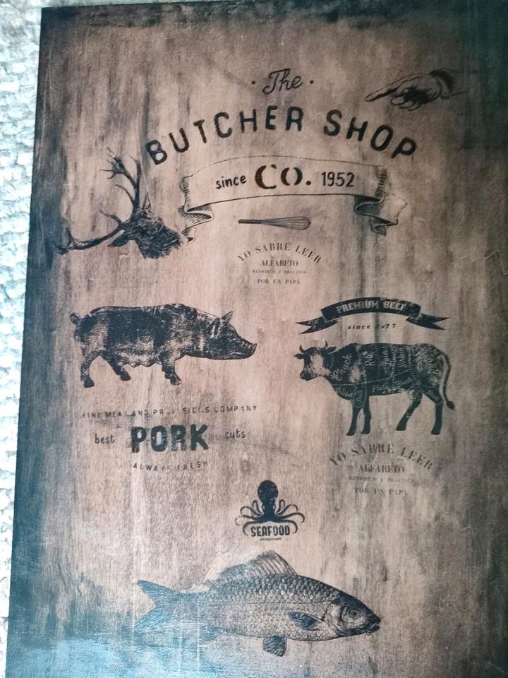 Holzposter, Holzbild"Butcher Shop"  Unikat in Lambrechtshagen