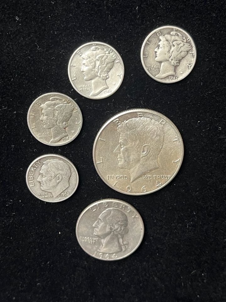Silber Münzen Konvolut USA America HALF, QUARTER DOLLAR/ ONE DIME in Klingenberg am Main