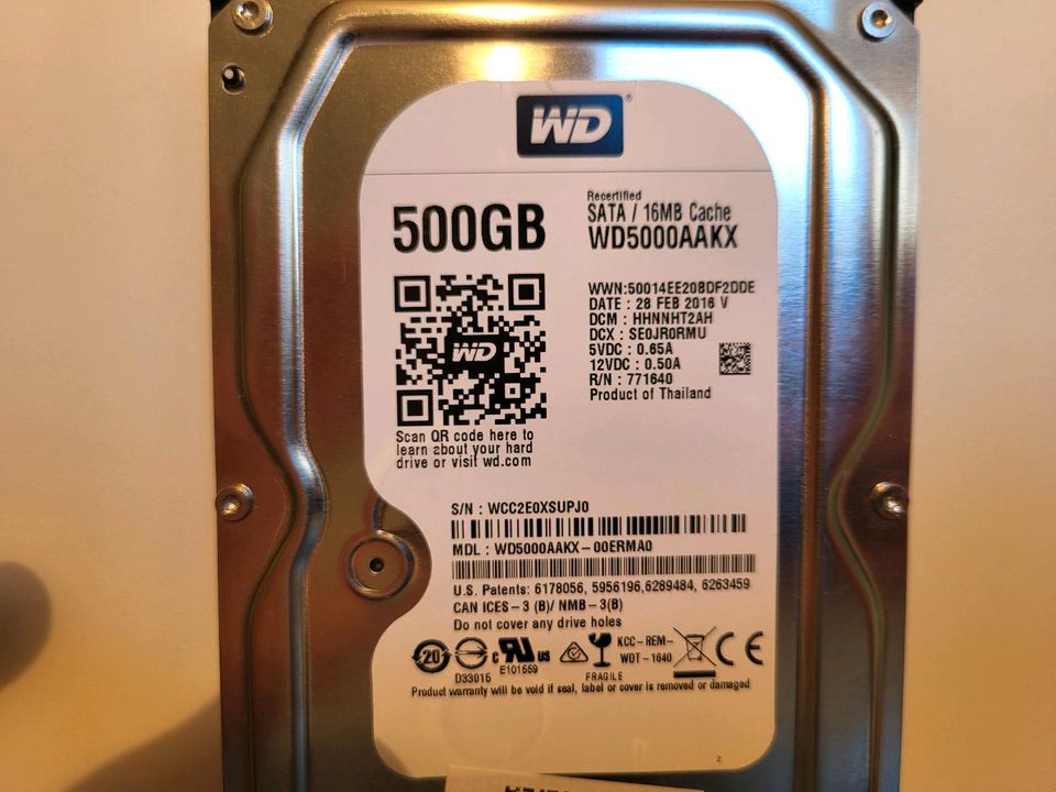 WD WD5000AAKX-FESTPLATTE 500GB/16MB CACHE in Wedemark