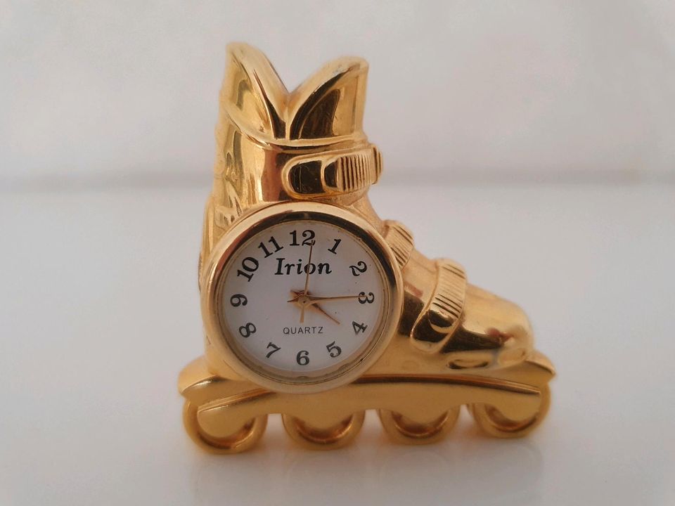 Miniatur Standuhr Inlineskates Uhr gold Quarts Irion Antiquität in Paderborn