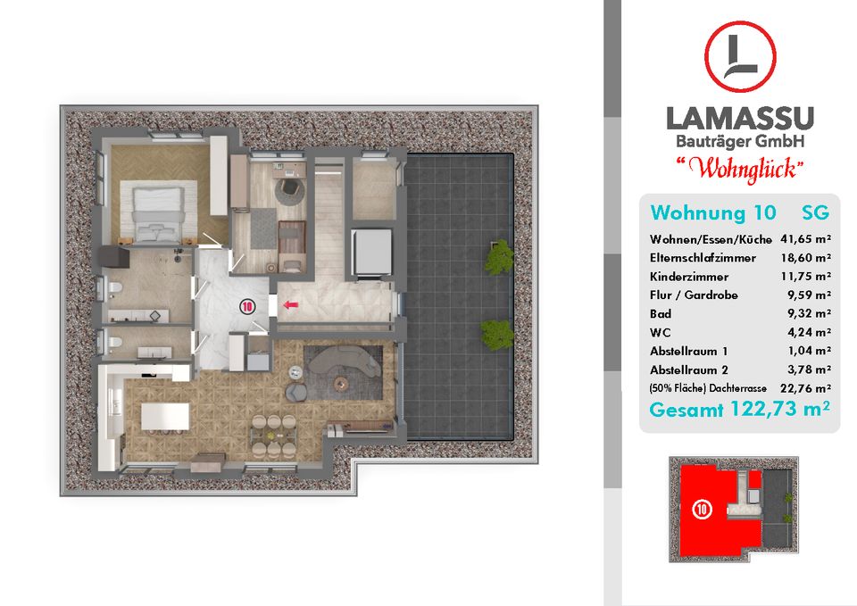 WE 10, Projekt Wohnglück mit 10 Wohneinheiten: 3-Zimmer-Wohnung mit offenem Grundriss und Dachterrasse in Castrop-Rauxel