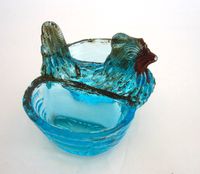 Altes blaues Salzgefäß Pressglas Huhn um 1900 (Jugendstil) Königs Wusterhausen - Zeesen Vorschau