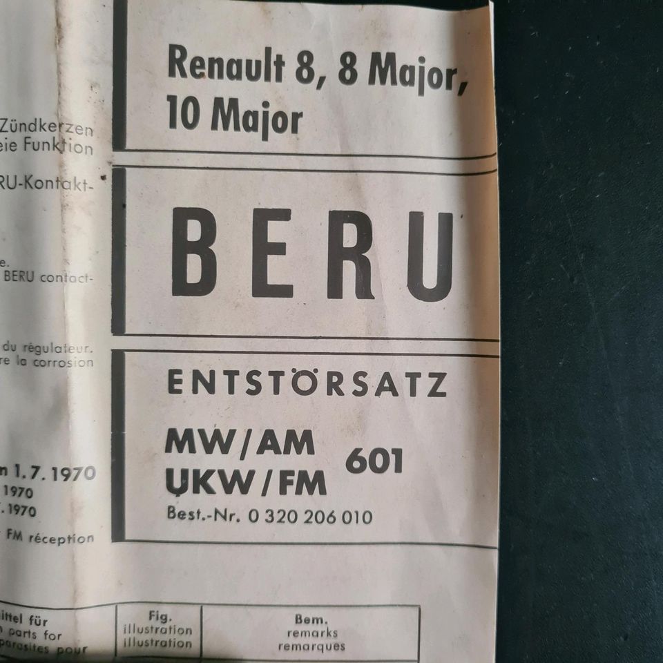 RENAULT 8 10 R8 R10 Major Entstörsatz UKW BERU NOS Autoradio in Leutenbach